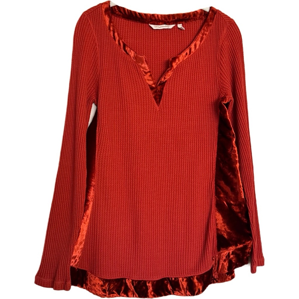 Soft Surroundings Orange Waffle Knit Crushed Velvet Trim Sweater Top Sz M Comfy